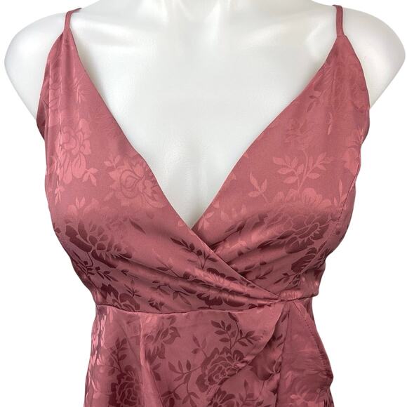Altar'd State Pink Purple Satin Floral Ruffle Mini Cami Camisole Wrap Dress XS - Picture 4 of 6